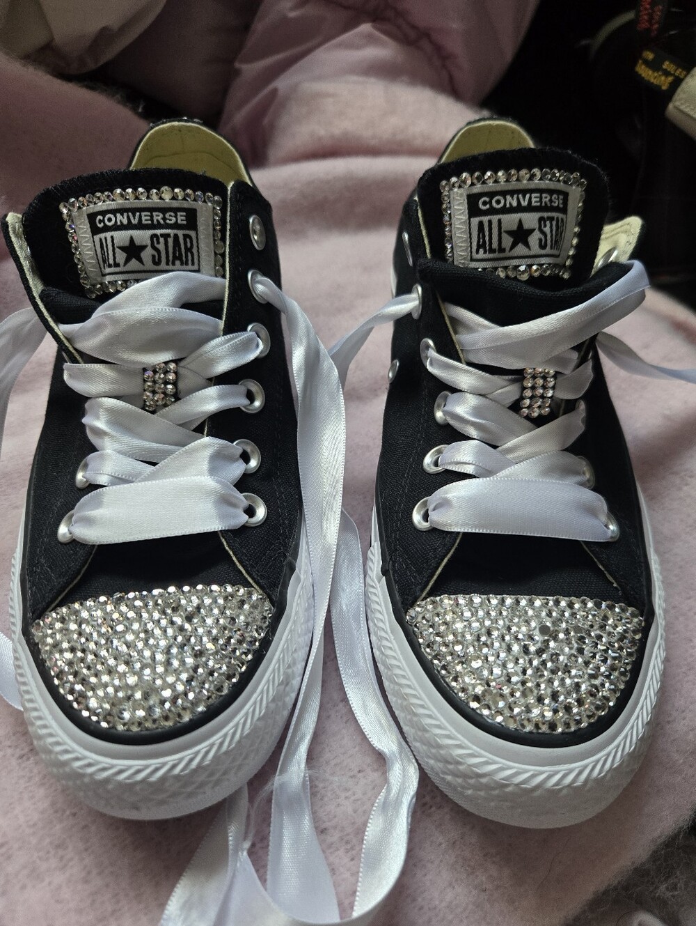 Converse Black & White Rhinestone Low-Top Sneakers. Size 8